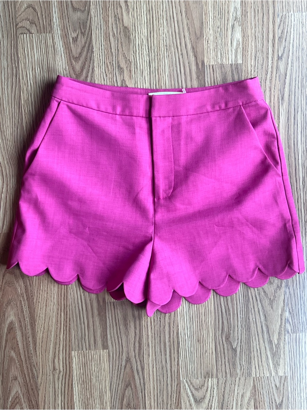 English Factory Hot Pink Scallop Hem High-Waist Shorts